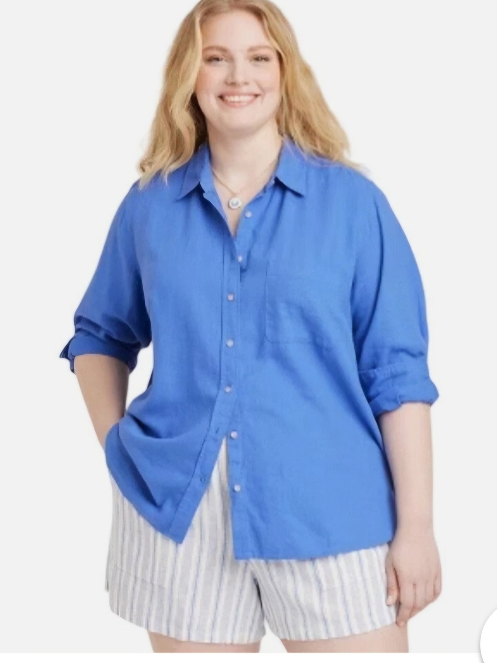 Universal Thread Blue Linen Blend Button Up Shirt Size XXL
